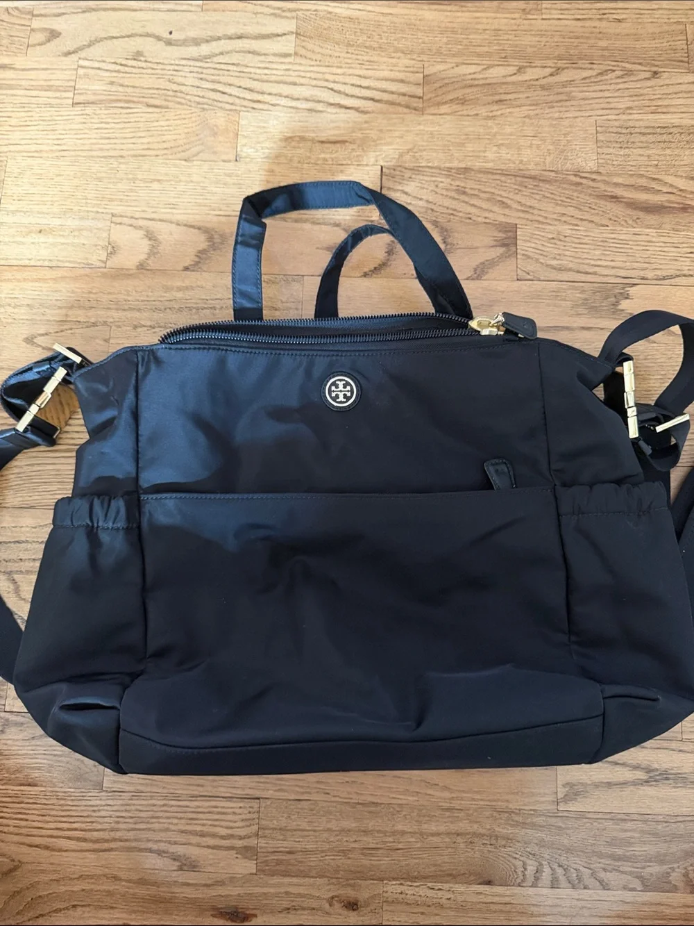 Used Tory Burch Black Nylon Duffel Bag with Logo Detail